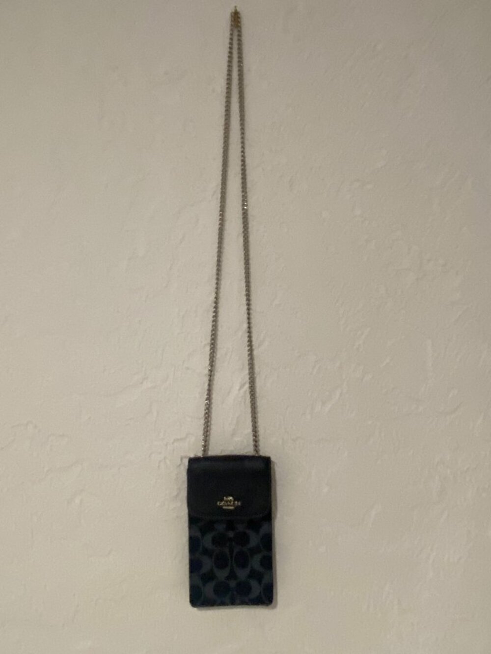 COACH Signature Denim Phone Crossbody Pouch Chain Strap Black - Picture 7 of 15